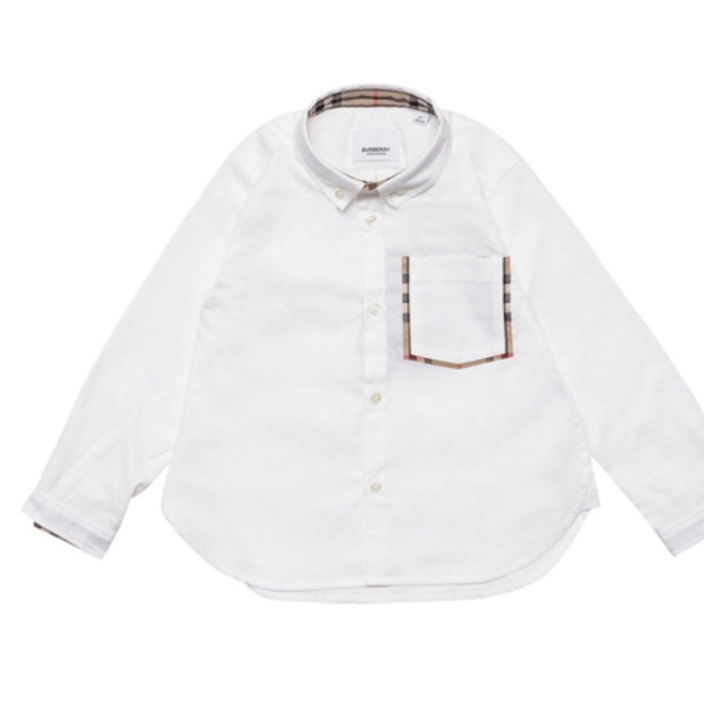 Burberry kids Check Trim Pocket White Shirt